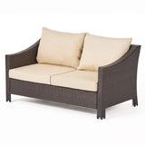 Antibes Outdoor Wicker Loveseat and Table Set with Water Resistant Cushions