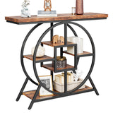 41.3" Industrial Console Table with Circle Base, 5-Tier Rustic Brown Sofa Table