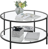 36" Round Coffee Table, Glass Coffee Table with Storage Shelf