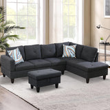 L-Shaped Sectional Sofa Set 3-Piece Luxurious Flannelette 5-seat Couches with Ottoman