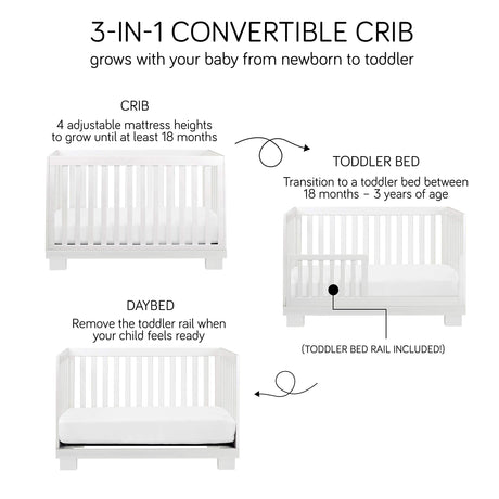 3-in-1 Convertible Crib with Toddler Bed Conversion Kit in White