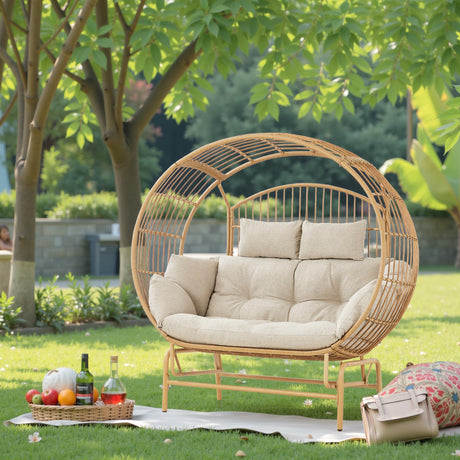 Outdoor Glider Egg Chair, Oversized 2 Person Egg Rocking Chair with Thick Cushions