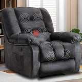 Overstuffed Massage Recliner Chairs with Heat and Vibration, Soft Fabric Single Manual