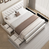 Queen Bed Frame with Storage and Adjustable Headboard, Bed Frame with 4 Drawers