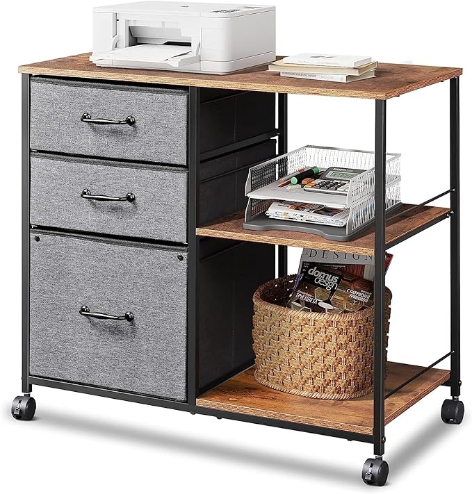 3 Drawer Mobile File Cabinet, Rolling Printer Stand with Open Storage Shelf