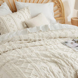 tufted Boho Comforter Set California King - Beige Boho Bedding Comforter Set, 3 Pieces