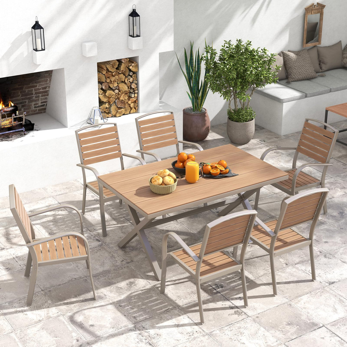 Aluminum Outdoor Dining Table for 6 Person with X-Shape Legs & Adjustable Feet