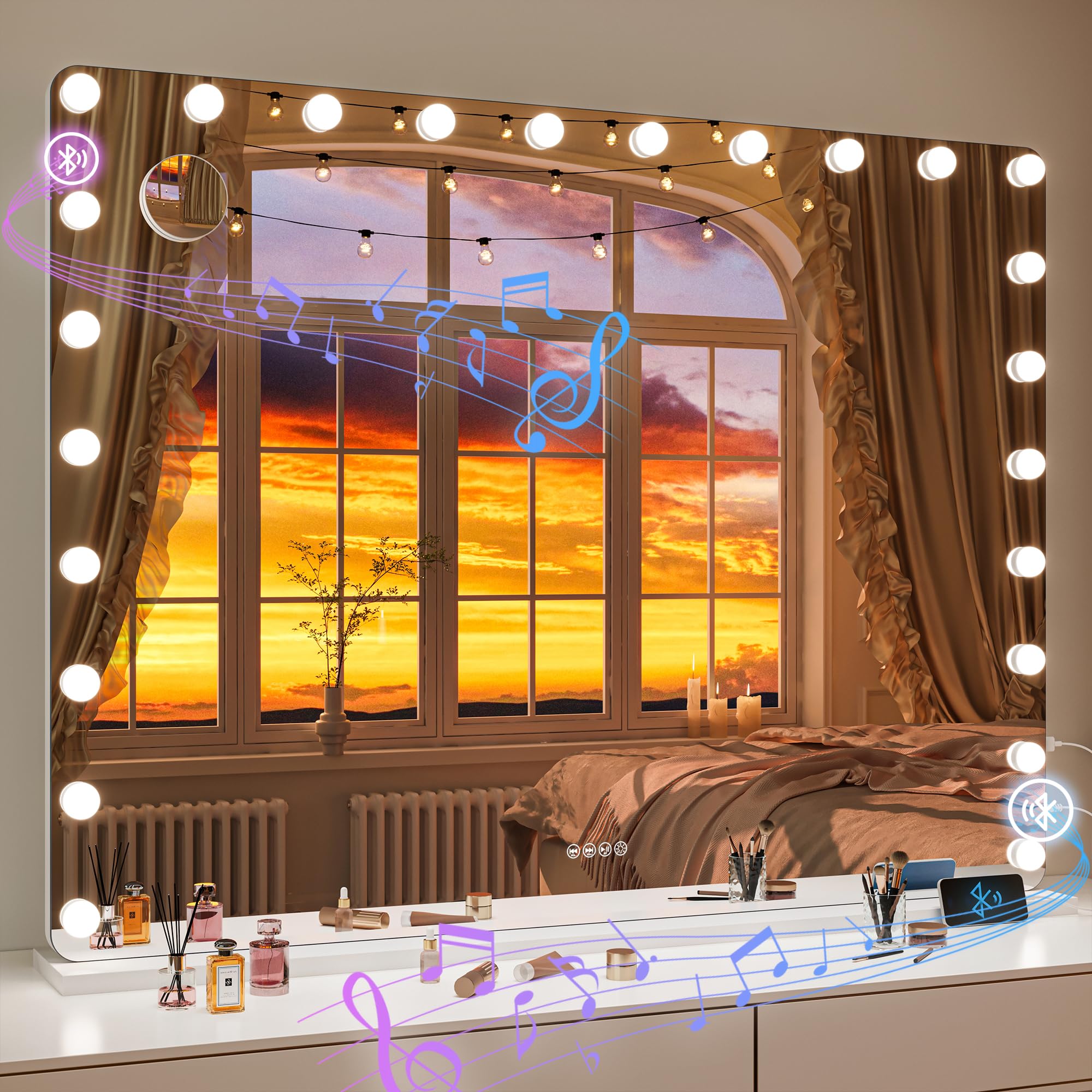 Vanity Mirror with Lights and Bluetooth Speaker, Makeup Mirror