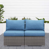 2 Piece Patio Armless Sofa, Outdoor Wicker Sectional Furniture