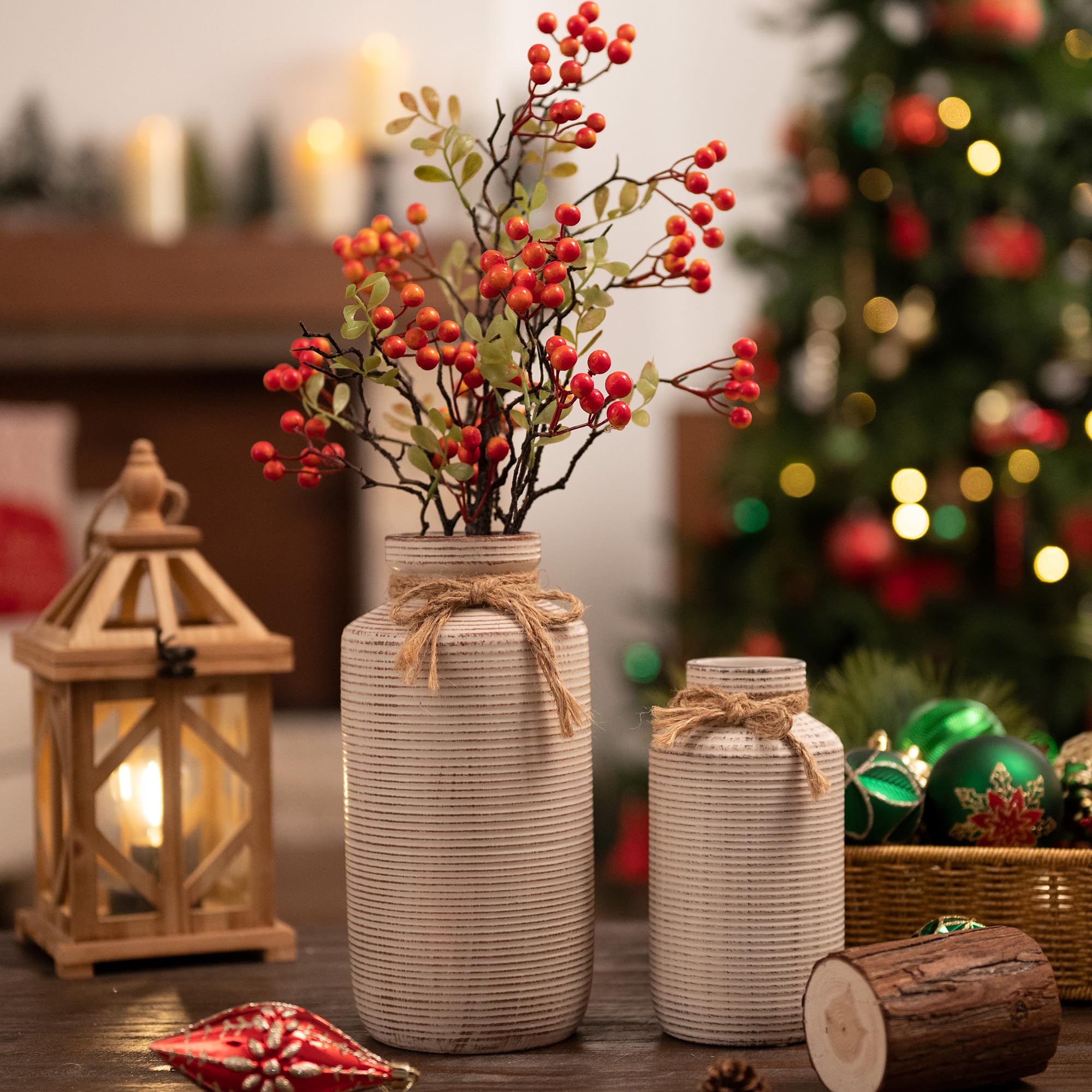 Farmhouse Vase for Home Decor, Decorative Ceramic Vase for Pampas Grass