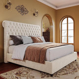 King Bed Frame Upholstered Platform Bed Frame with 52.8'' Tall Sleigh Headboard