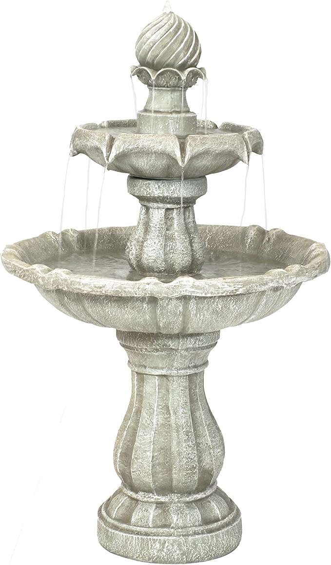 35" 2-Tier Solar Water Fountain - Outdoor Water Fountain with Battery Backup and Pump - Rust
