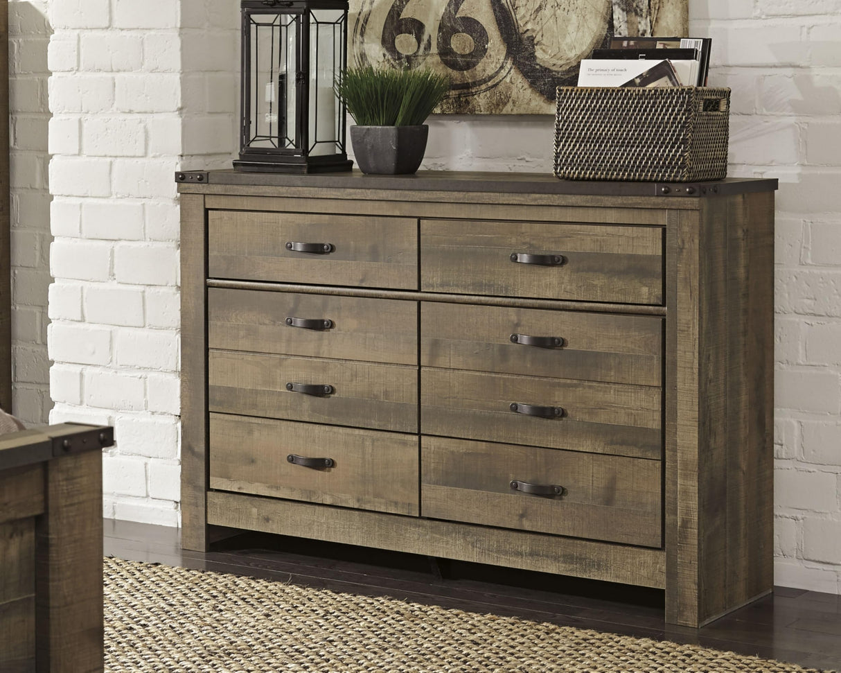 Trinell Rustic 6 Drawer Dresser with Safety Stop for Bedroom, Dark Brown