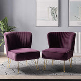 Modern Velvet Upholstered Accent Chair Set of 2,Velvet Fabric Tufted Back Single Sofa