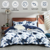 Mildly 100% Long Staple Cotton Duvet Cover Set Dark Blue Ginkgo Leaf Watercolor Comforter Cover Set