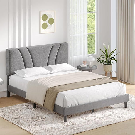 Queen Bed Frame with Headboard, Bed Frame Queen Size with Wood Slats Support,Linen