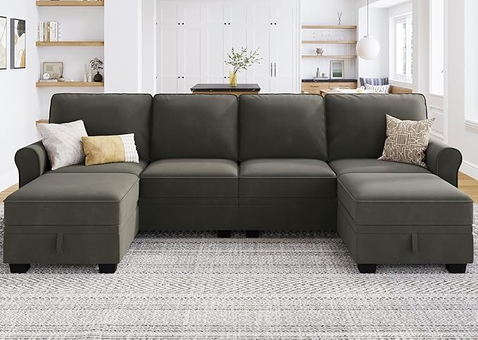 Sectional Sofa with Storage Seat U Shaped Sectional Couch with Reversible Chaise