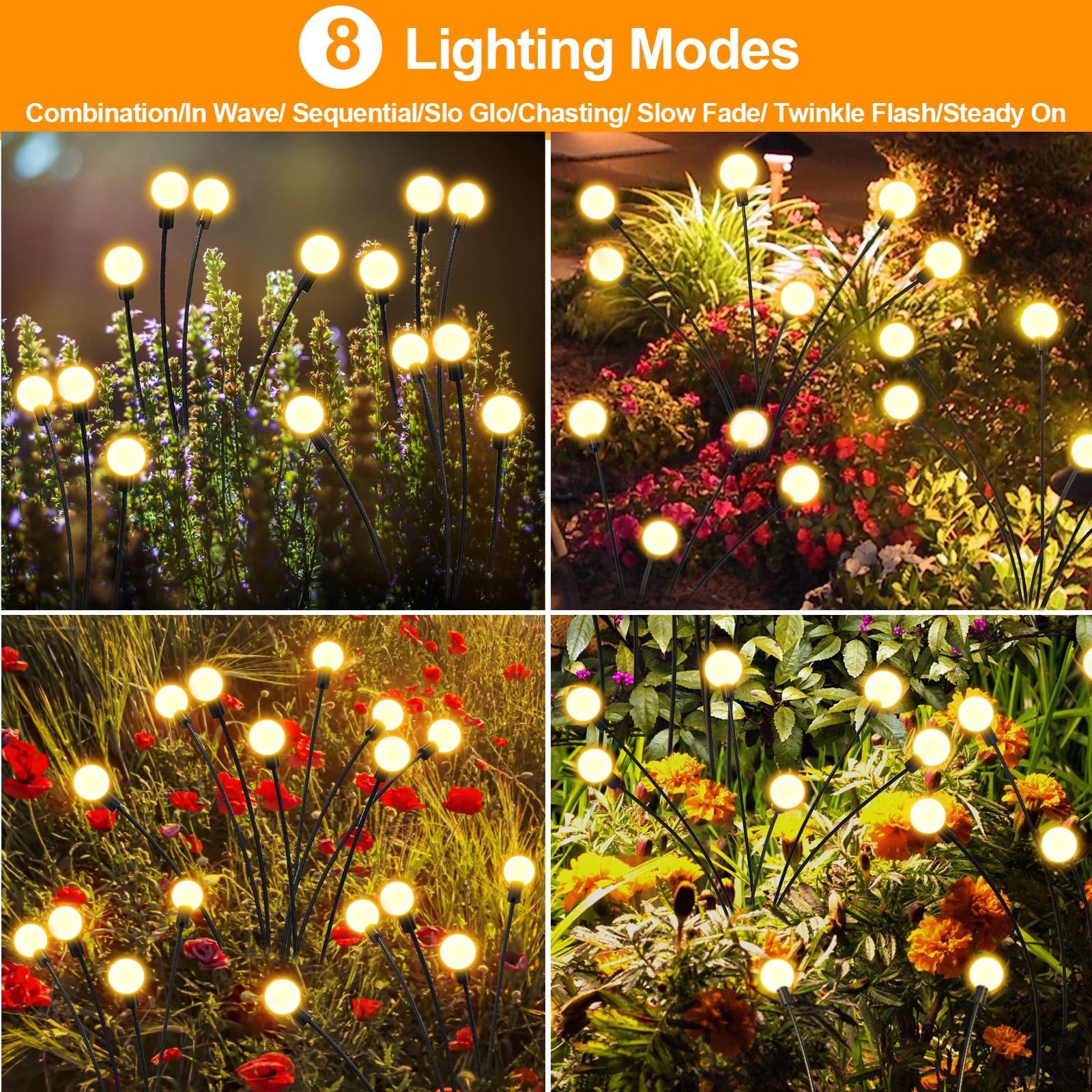 6 Pack Firefly Lights Solar Outdoor, Swaying Solar Garden Lights