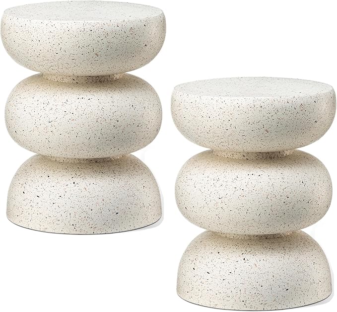 Outdoor Side Table, 18" H Decorative Garden Stool MGO Faux Terrazzo End Table