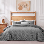 3D Velvet Quilt Set Queen Size - Elegant Coverlet with Pillow Shams