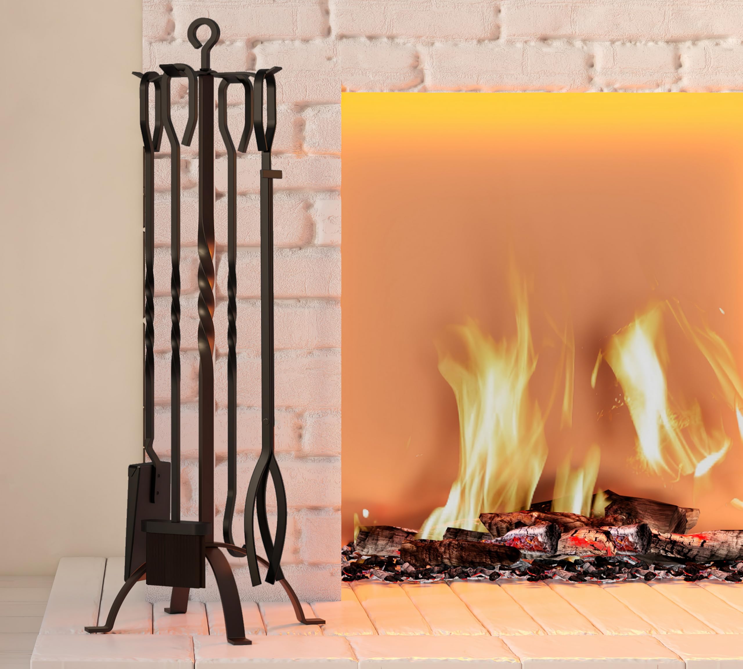 5 Pieces Fireplace Tools Sets Fireplace Accessories Tools Holder with Handles Tools