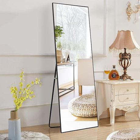 Full Length Mirror Floor Mirror Wood Frame Wall Mounted Mirror Distressed Style Wide Frame Dressing Make Up Mirror for Bathroom/Bedroom/Living Room/Entry/Farmhouse (Light Gray, 58" x 24")