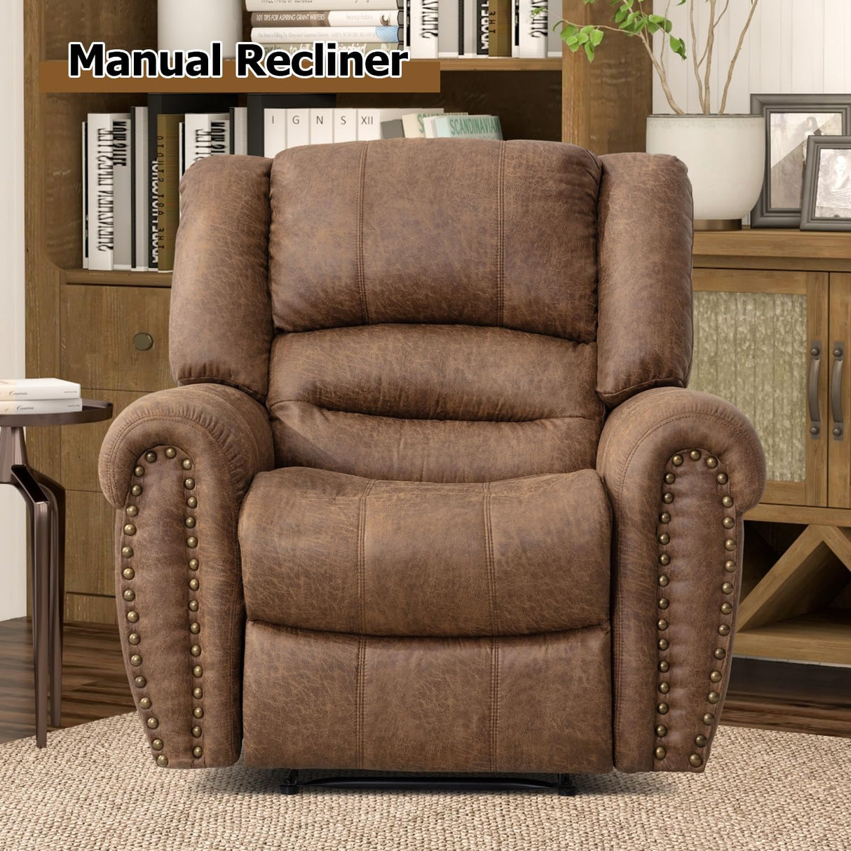 Leather Recliner Chair, Classic Breathable Manual Recliner Chair l