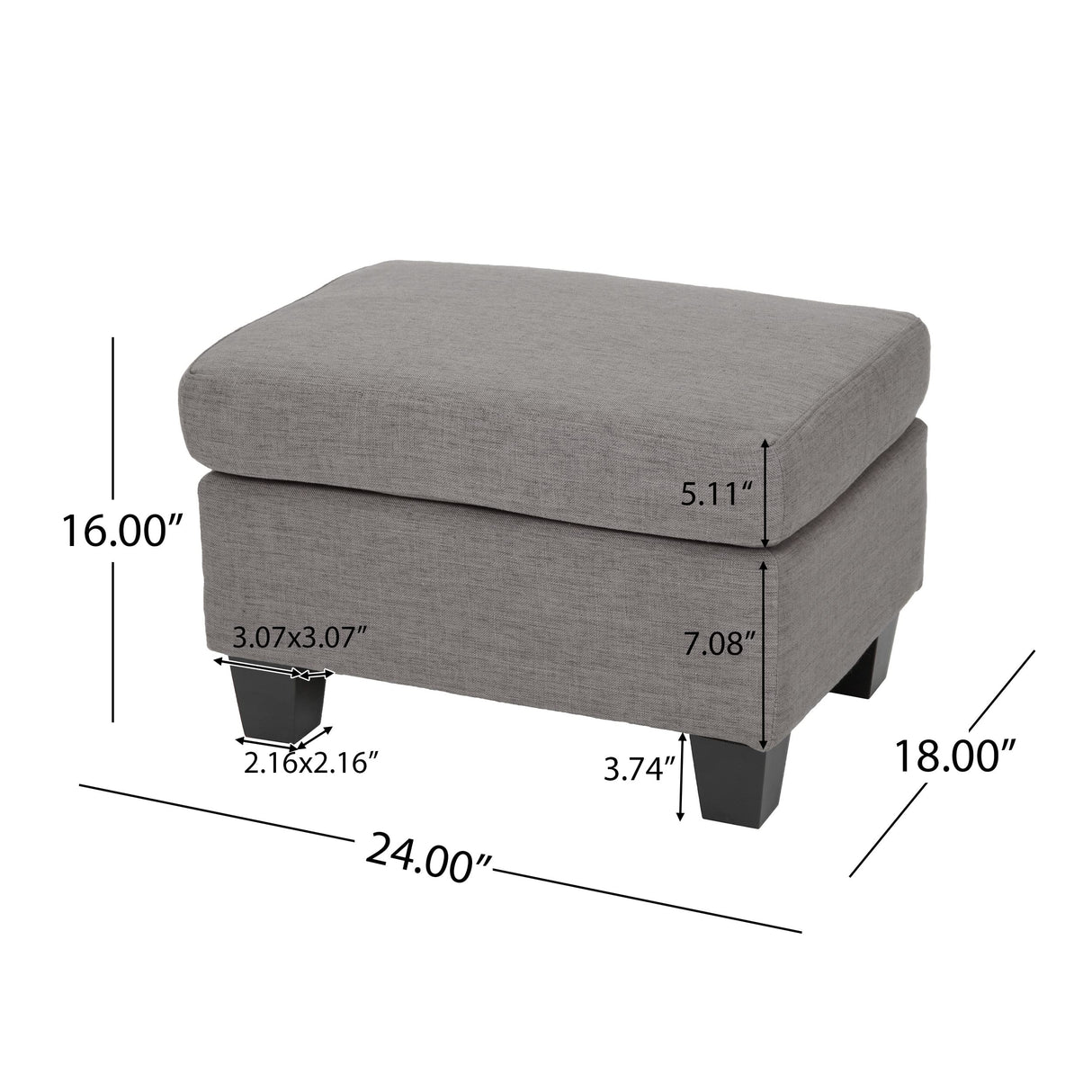 Rosella Fabric Ottoman, Ash Grey