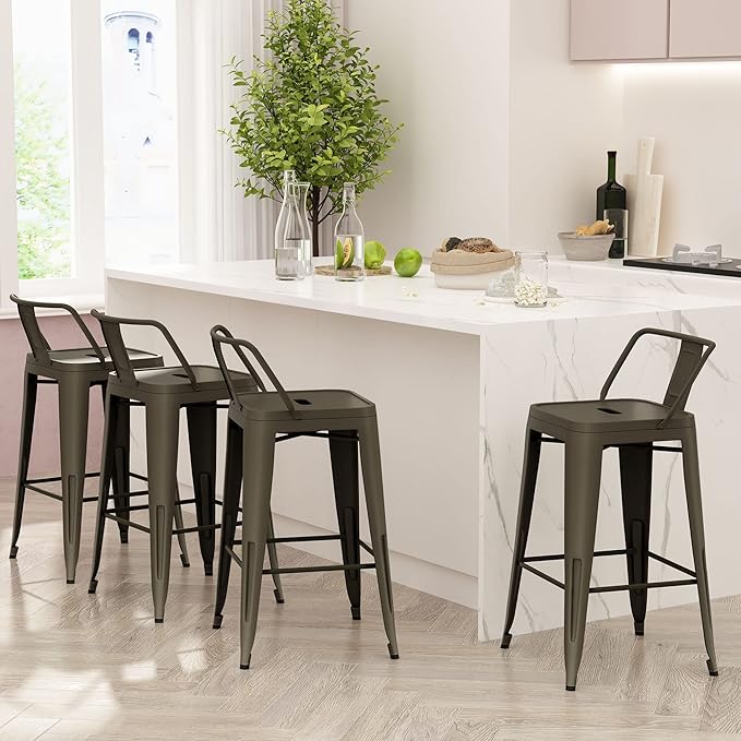 Bar Stools Set of 4 Counter Height Stools Industrial Metal Barstools