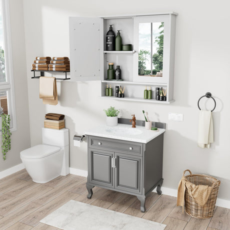 Modern Bathroom Wall Cabinet with Mirror & Adjustable Shelf