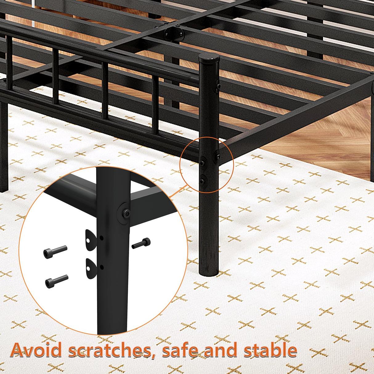 Queen Size Metal Bed Frame with Headboard & Footboard - 14 Inch Platform with Steel Slat Support