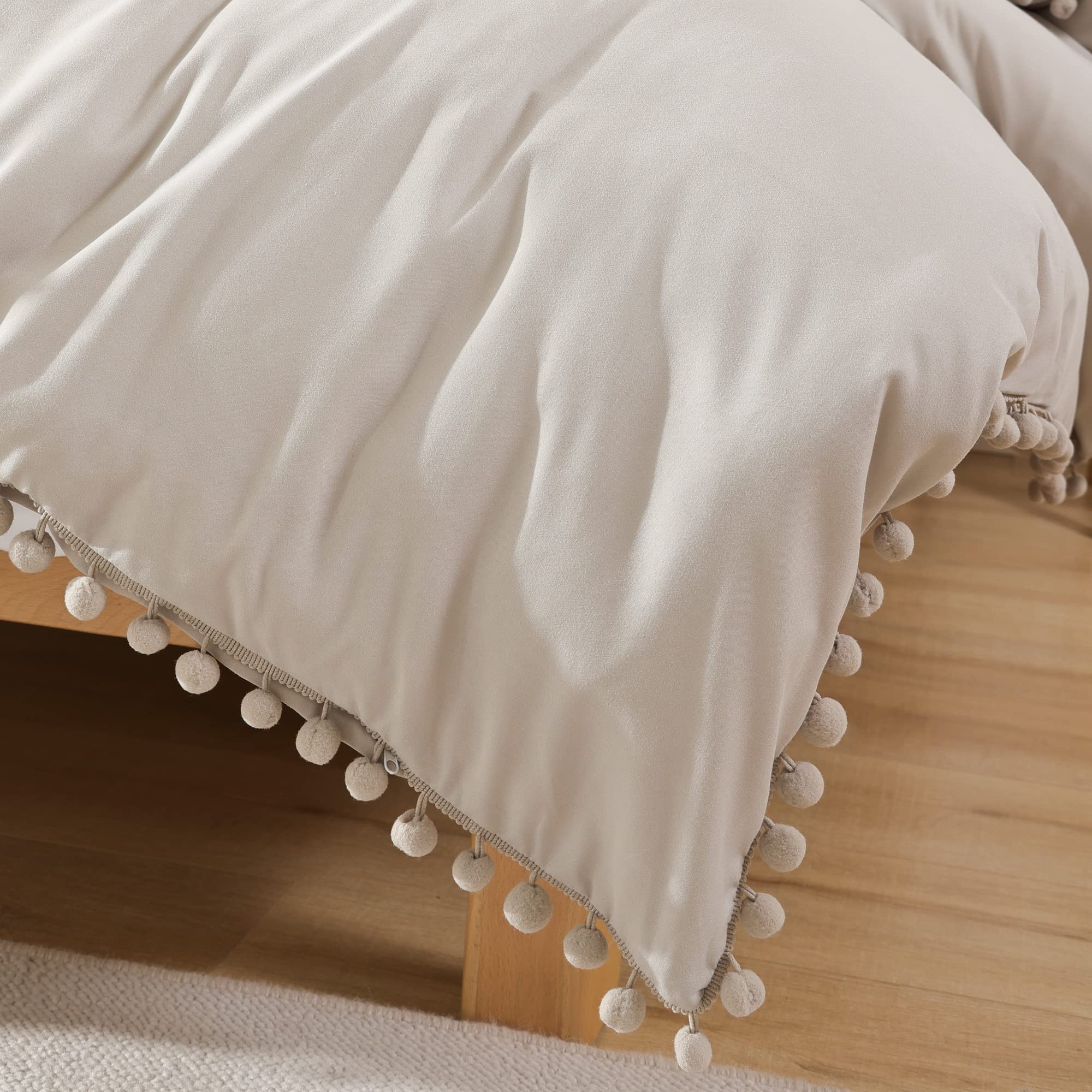 Queen Comforter Set - Comforter Queen Size Sets with Ball Pom Fringe, Soft Bedding Set