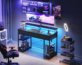 48 inch Computer Desk with 3 Drawers, Gaming Desk with LED Lights & Power Outlets