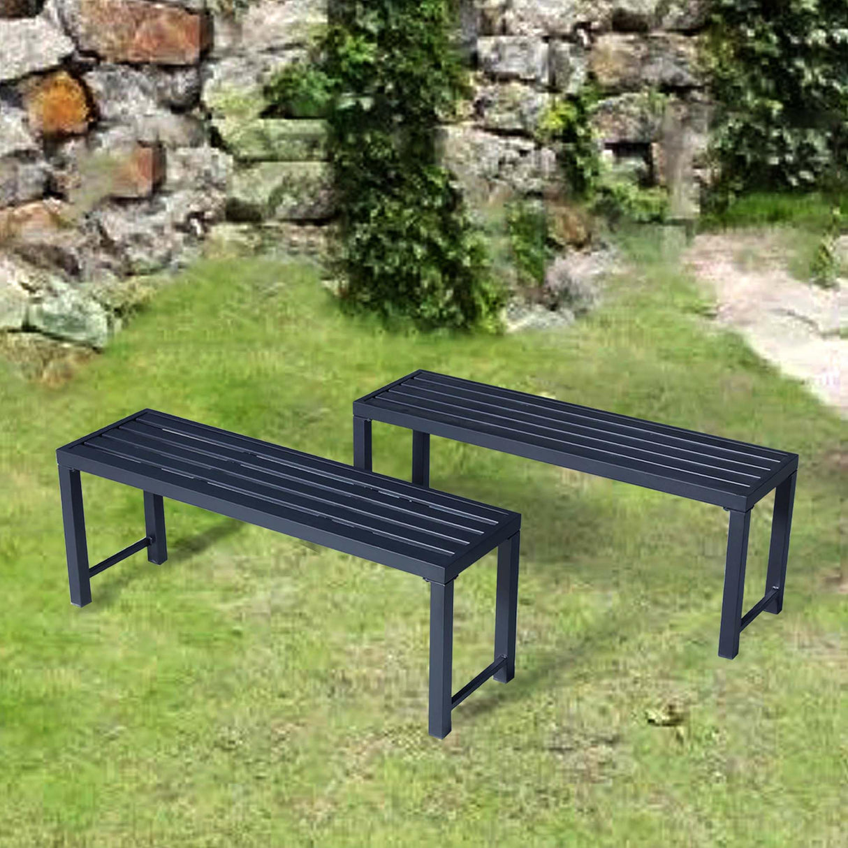 Metal Outdoor Bench Set of 2, 46" Patio Backless Bench for Outdoor