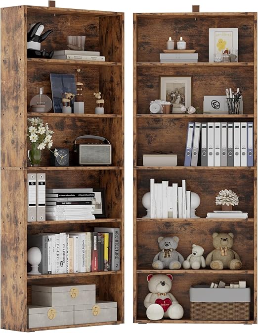 Bookshelves and Bookcases Set of 2 Floor Standing 6 Tiers Display Storage