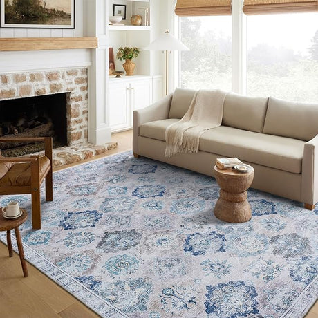 Camilla Boho Area Rug, 5'×7' Washable Oriental Accent Rug, Non-Slip Traditional Floral