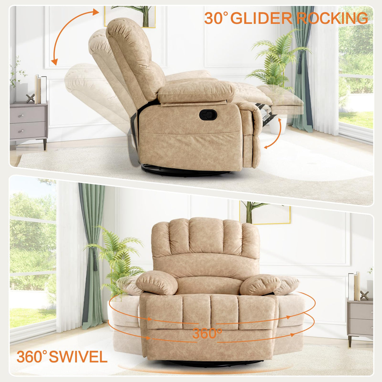 40" Oversized Rocker Recliner Chair for Adults,360°Swivel Rocking Recliners for Big