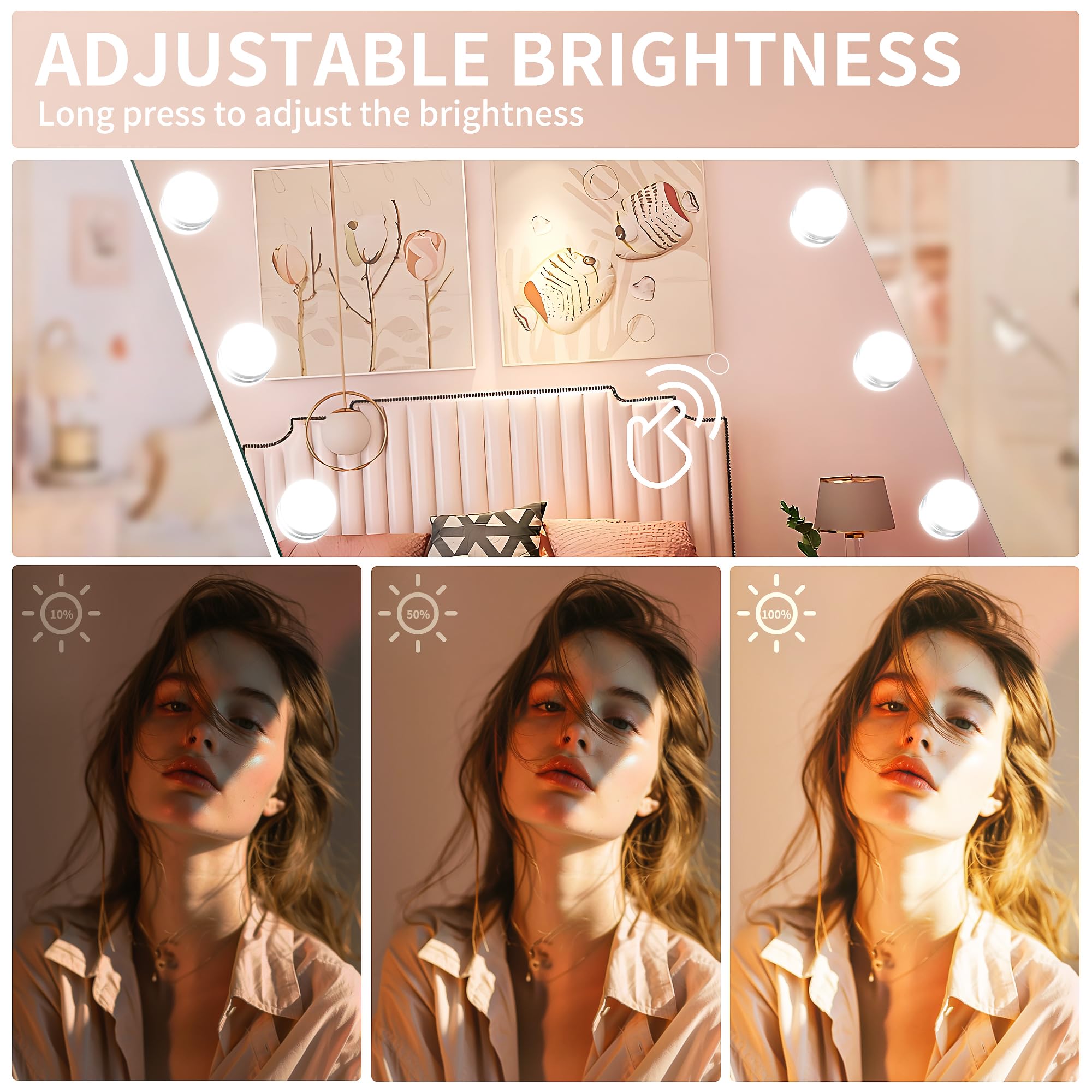 Full Length Mirror with Lights, 65" x 22" Led Standing Mirror,