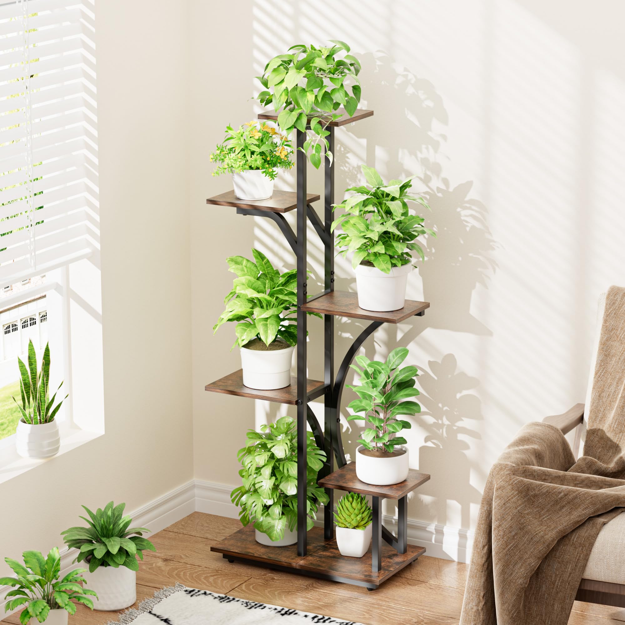 Plant Stand with Grow Lights Indoor, 6 Tiered Plant Shelf, 45" Corner Display Storage Shelf