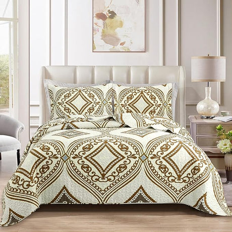 Quilt Set Queen Size - Queen Quilts Bedding Set, 100% Cotton Reversible Luxury Comforter Set