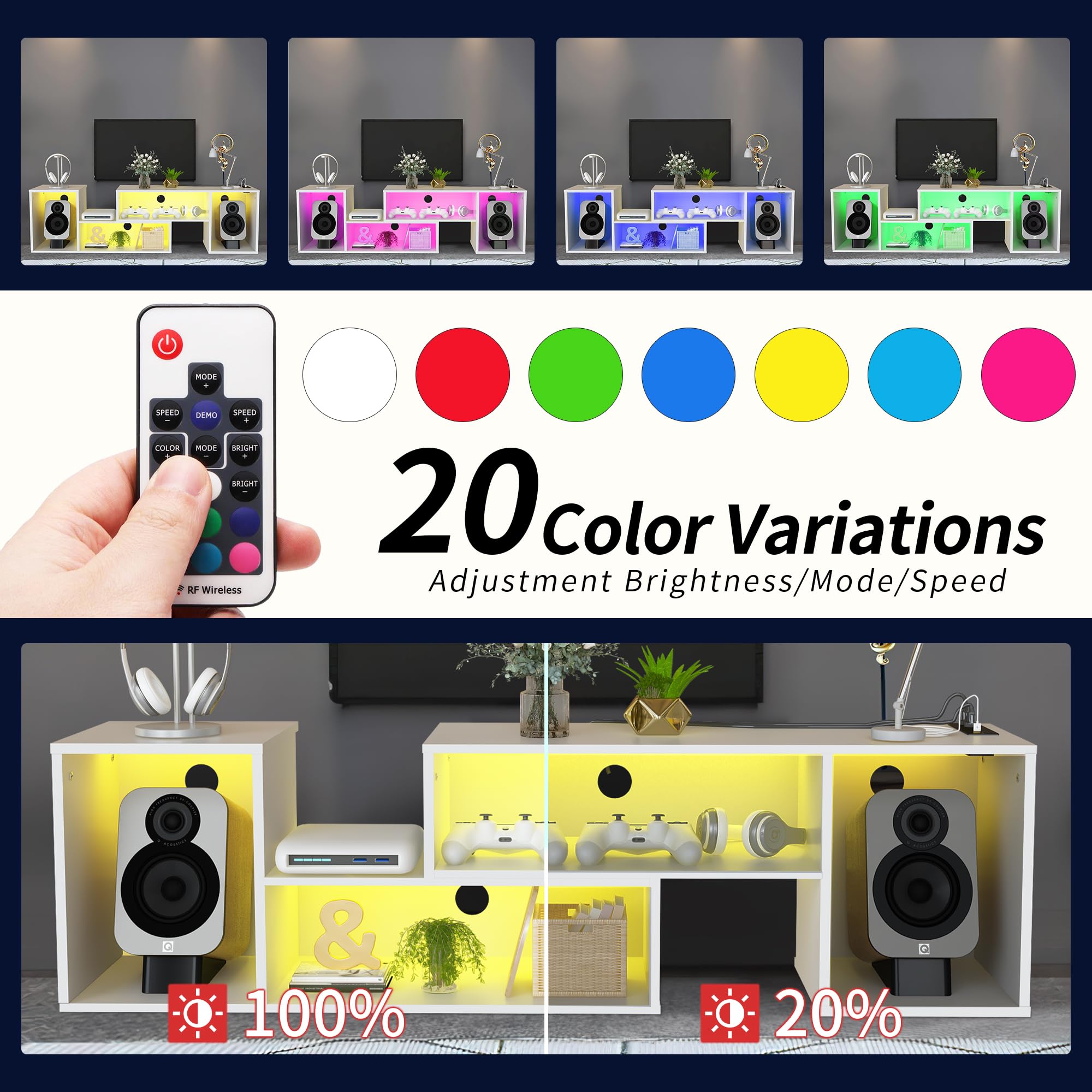 Modern L-Shaped LED TV Stand with Storage for 65-Inch TVs