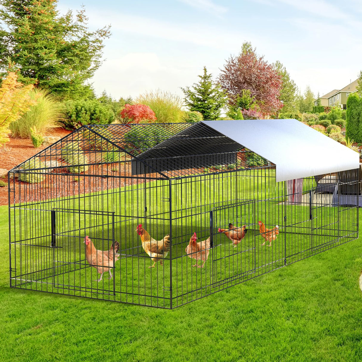 Chicken Coop 86” x 40” Metal Chicken Run Pen for Yard with Cover Portable Chicken Cage for Outdoor Backyard Farm Rabbit Duck Hen