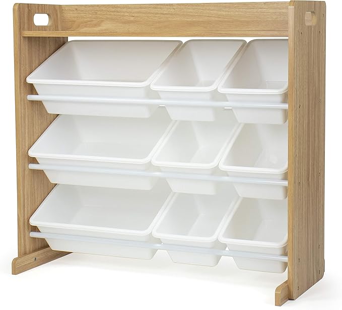 Natural Wood/White Toy Organizer with Shelf and 9 Storage Bins