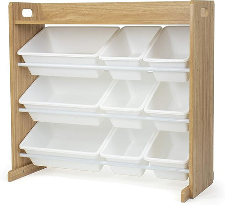 Natural Wood/White Toy Organizer with Shelf and 9 Storage Bins