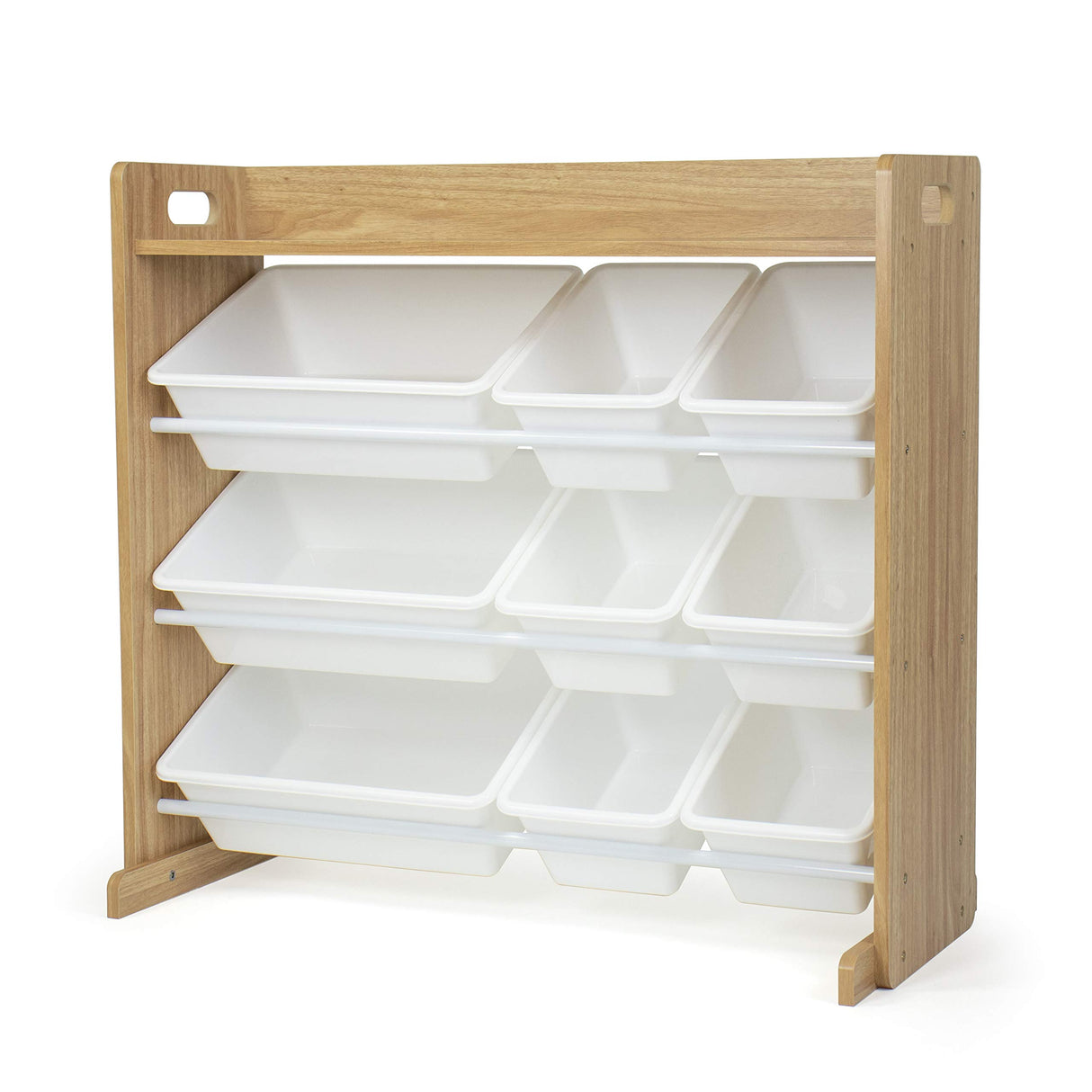 Natural Wood/White Toy Organizer with Shelf and 9 Storage Bins