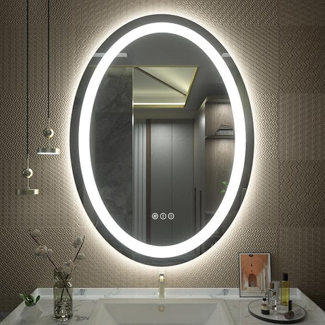 Oval LED Bathroom Mirror 24x36, Lighted Vanity Mirror for Wall, Anti-Fog, Shatter-Proof