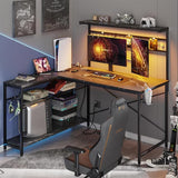 51 L Shaped Gaming Desk with Power Outlets, LED Workstation with 4 Tiers Shelves for Home Office