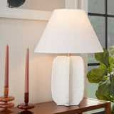 25" White Textured Ceramic Plaster Table Lamp for Bedroom, Living Room
