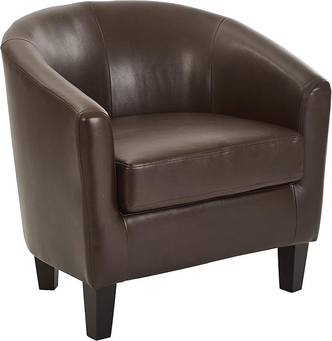Tub Accent Chair with Dark Espresso Wood Legs, Pewter Faux Leather