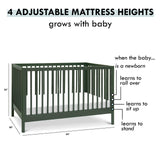 Birdie 3-in-1 Convertible Crib, Forest Green, Easy Assemble,